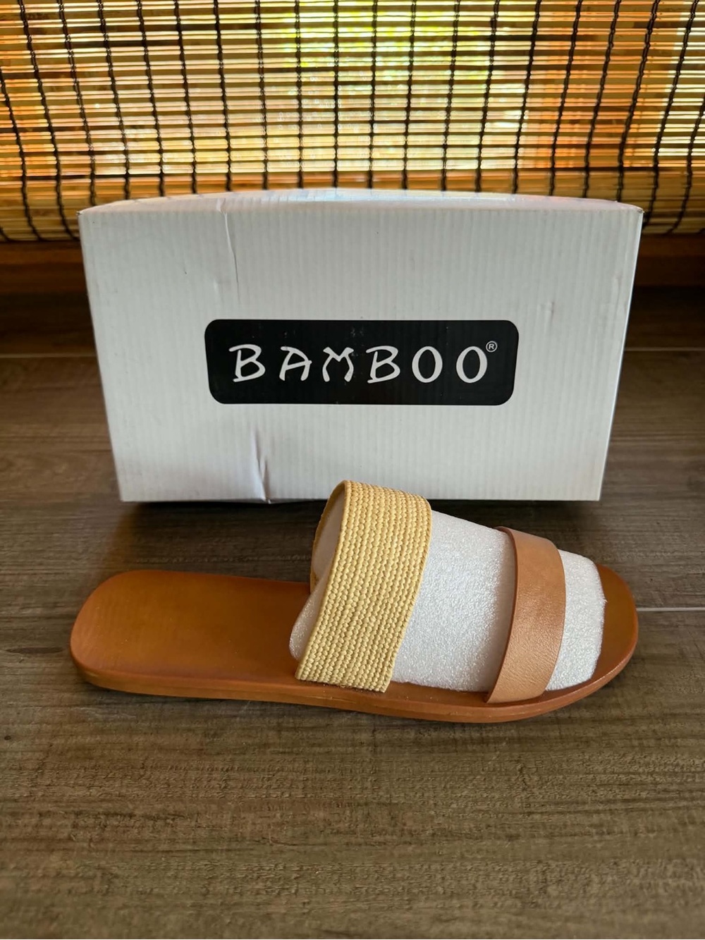 Bamboo New Women's Tan and Cream Slide Sandals - Multiple Sizes - Ships Today